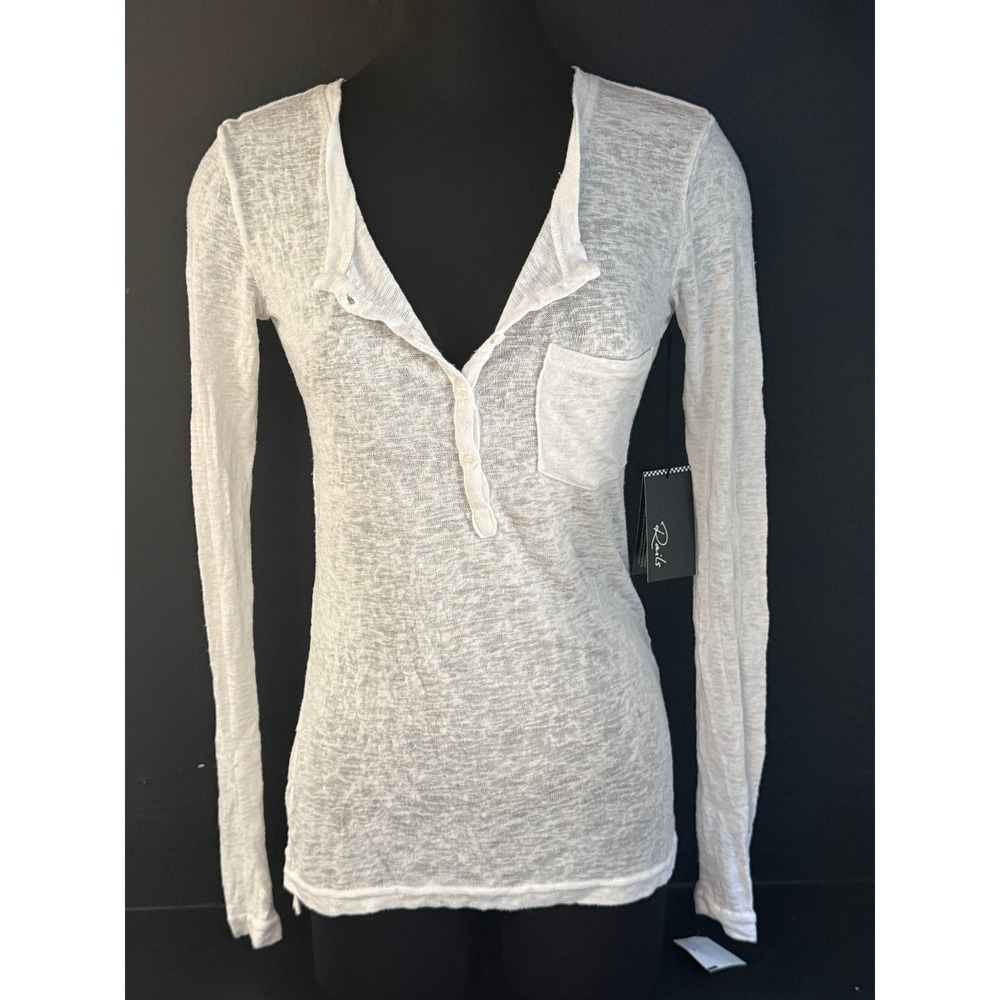 New Rails Women Y2K Burnout Sheer Fitted Slub Knit Baby Henley Top Size M Bella